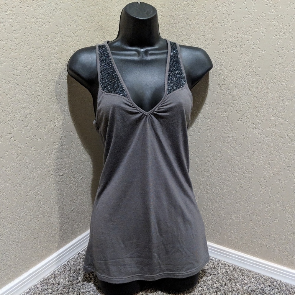 Old Navy Gray Low Cut Beaded Tank Size S